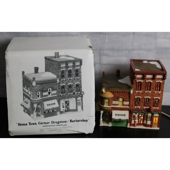 "Home Town Corner Drugstore/Barbershop" Dept. 56 Made For Bachmans - Hand Painte - Picture 1 of 7